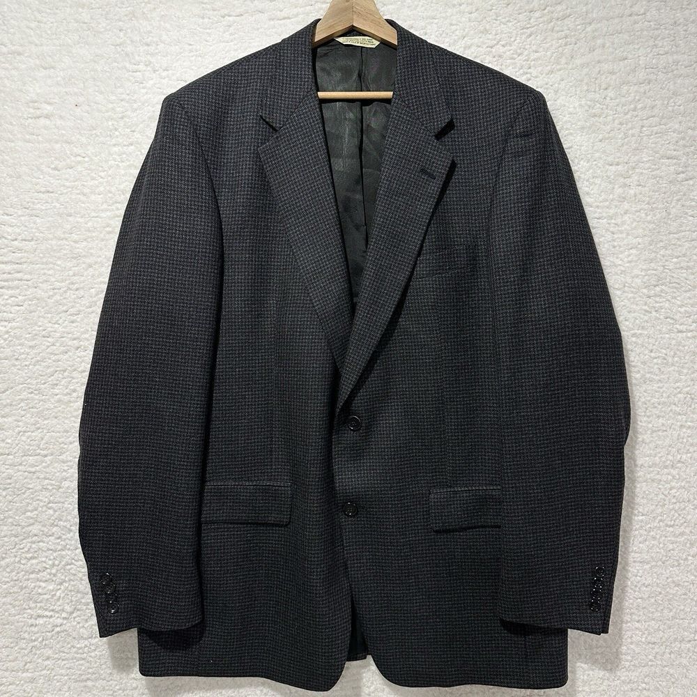 TURNBURY Vintage 100% Pure Wool Black Gray Houndstooth Blazer Jacket‎ USA Made